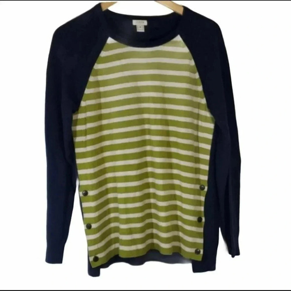 J. Crew M Navy green & cream striped sweater‎ wool blend - Picture 1 of 6